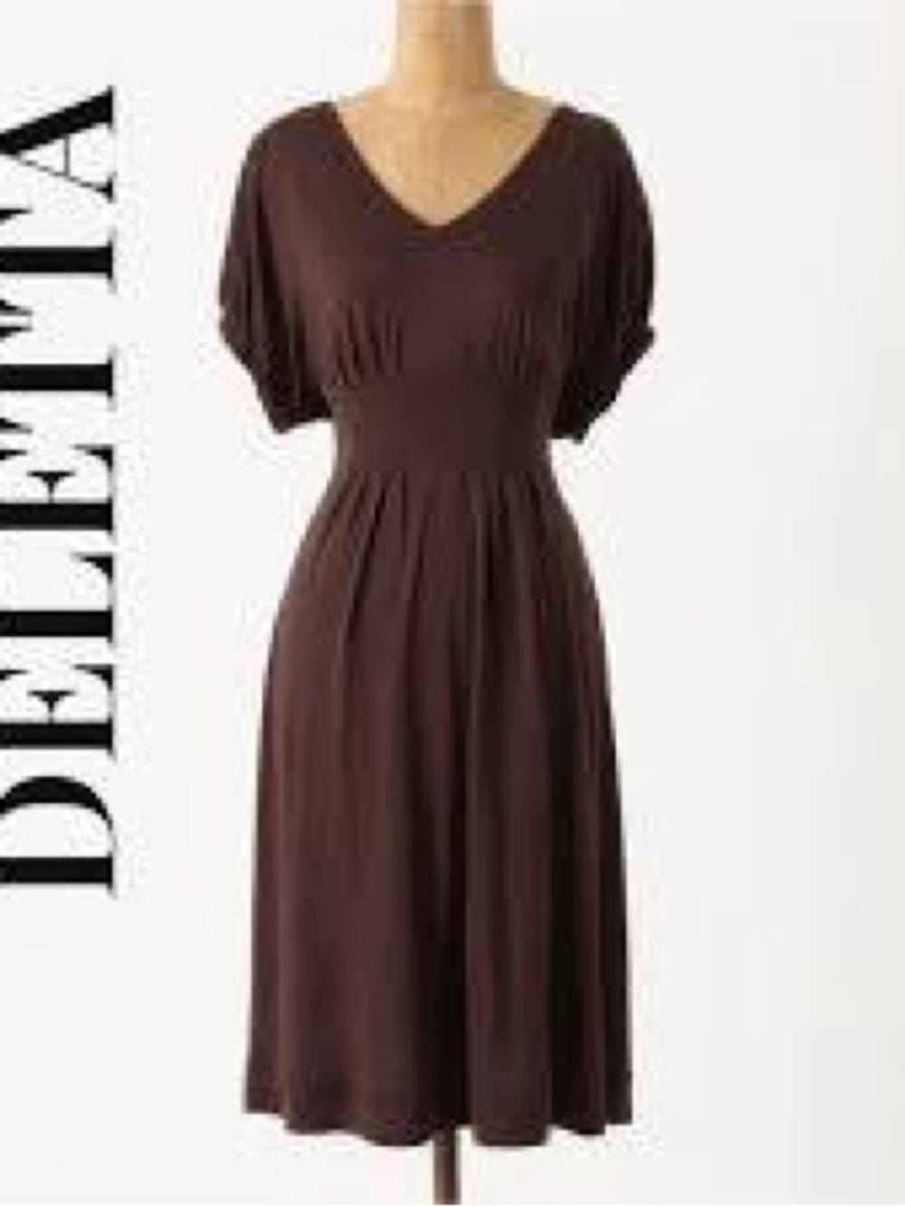 Deletta Chocolate V-Neck Midi Dress